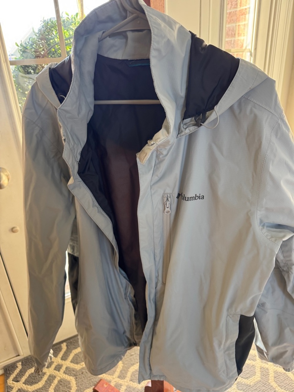 Columbia Light Gray and Black Hooded Rain Shell